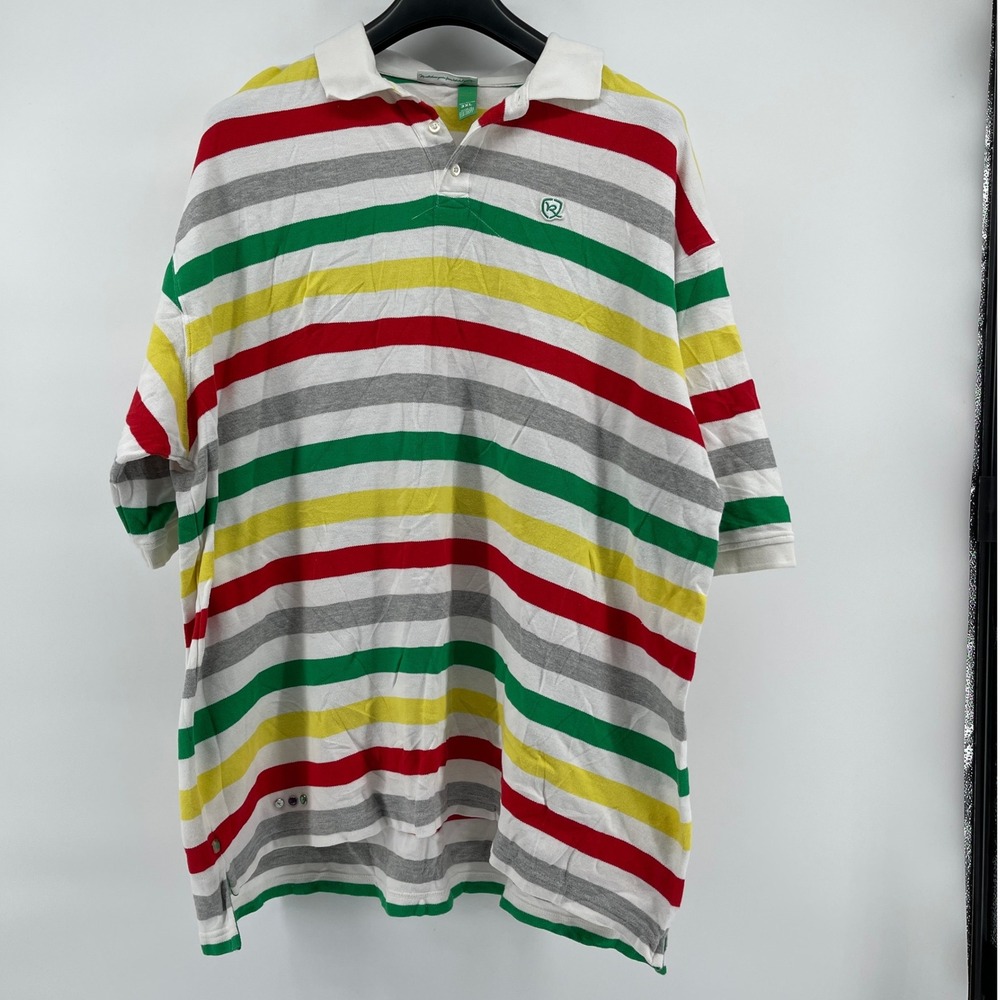 VTG Rocawear Polo Shirt Men's 3XL Big Multicolor Striped Short Sleeve 90s‎ Y2K